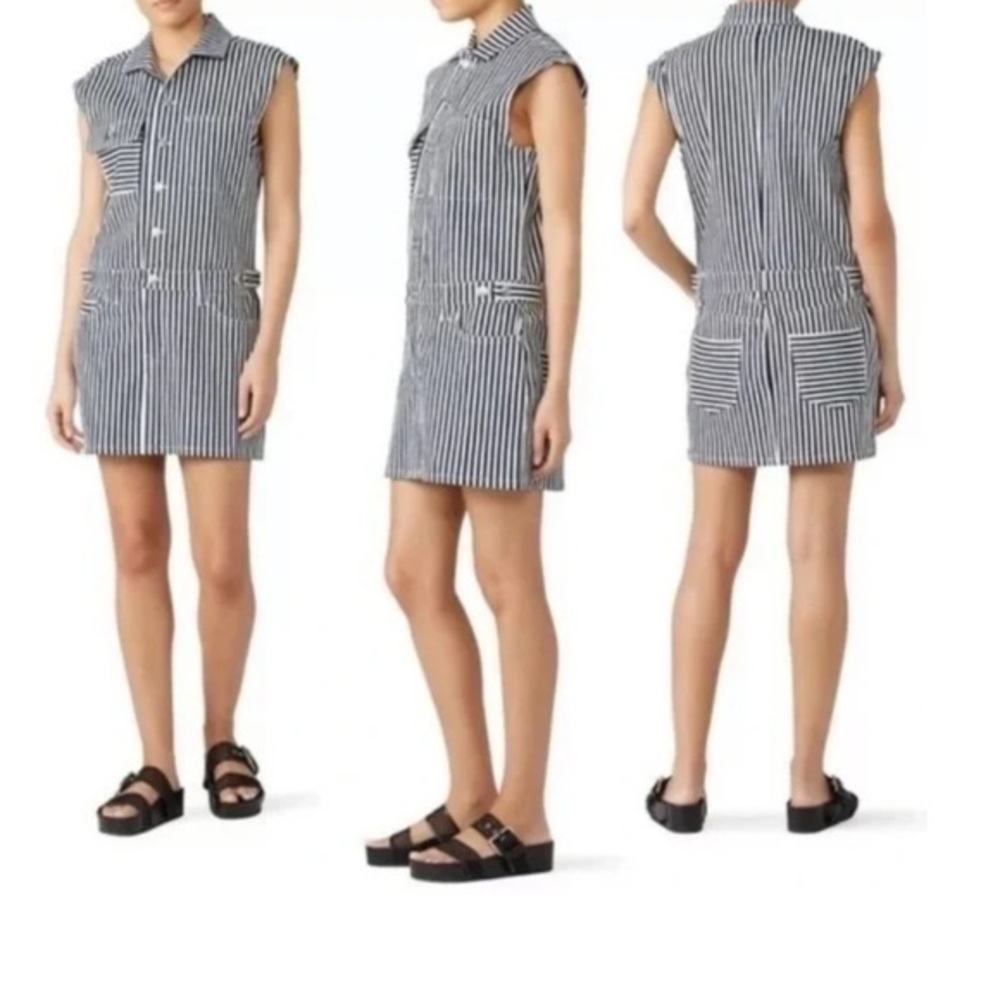 Current Elliot Anthropologie black/white stripe denim mini shirt dress size 0